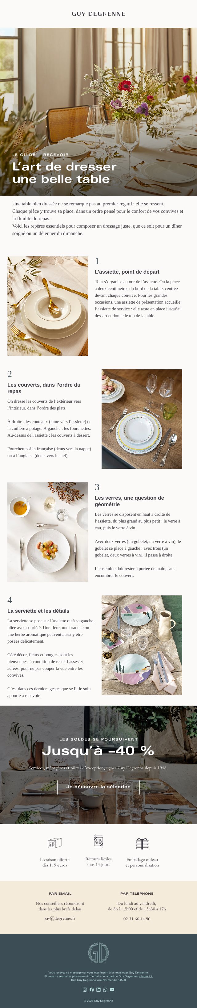 Email « L'art de dresser une belle table », Guy Degrenne