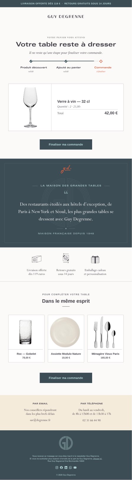 Email « Votre table reste à dresser », Guy Degrenne